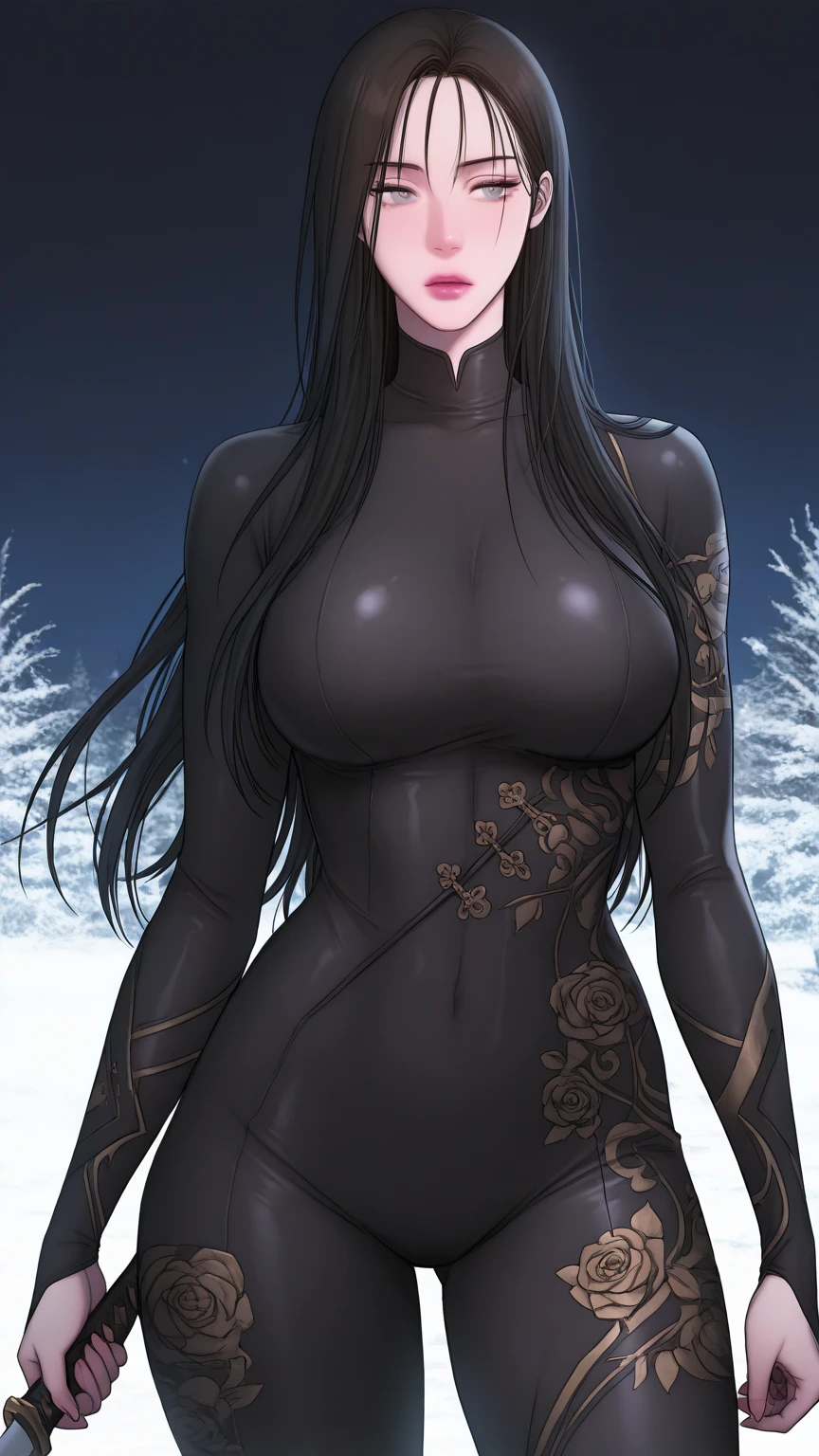 1girl, solo, (((full body))), masterpiece, (high detail:1 1), Rough face, Natural skin, high quality, NSFW, Hinata Hyunga,(French braid hair), (((very long hair))), long detailed hair, white eyes,(arm behind head:1.5),( smile:1.2),Face blush,Sexy figure, perfect bodies, beautiful eyes, (Detailed face and eyes), (face: 1 2), voices, Extra, real photo, ... ... ........... PSD, sharp focus, contrast lighting, Delicate skin, High definition 8K, incredible details, realistic, professional photo shooting, 8K UHD, SLR camera, soft lighting , high high quality, film grain, Fujifilm XT3, magic, particle FX, (((tight body suit, tight black pants))), in the forest, dark forest, horror forest, cherry blossom petals, looking at viewer, (((Show cameltoe))), (((black boots))), (snow), (gloves), (((standing full body)))