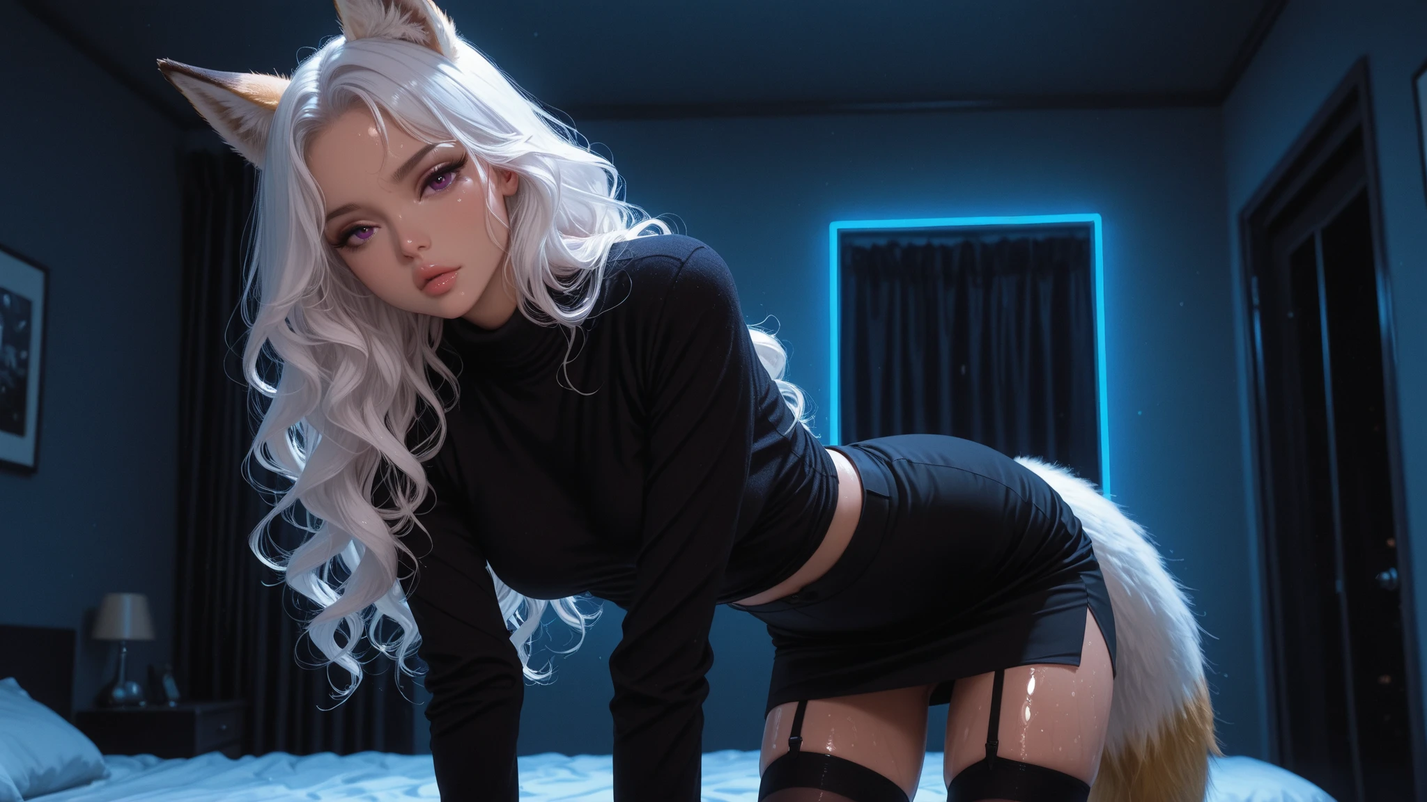 score_9,score_8_up,score_7_up,8k,hd,red background,1girl,solo,spread legs,android,white hair,very long hair,
