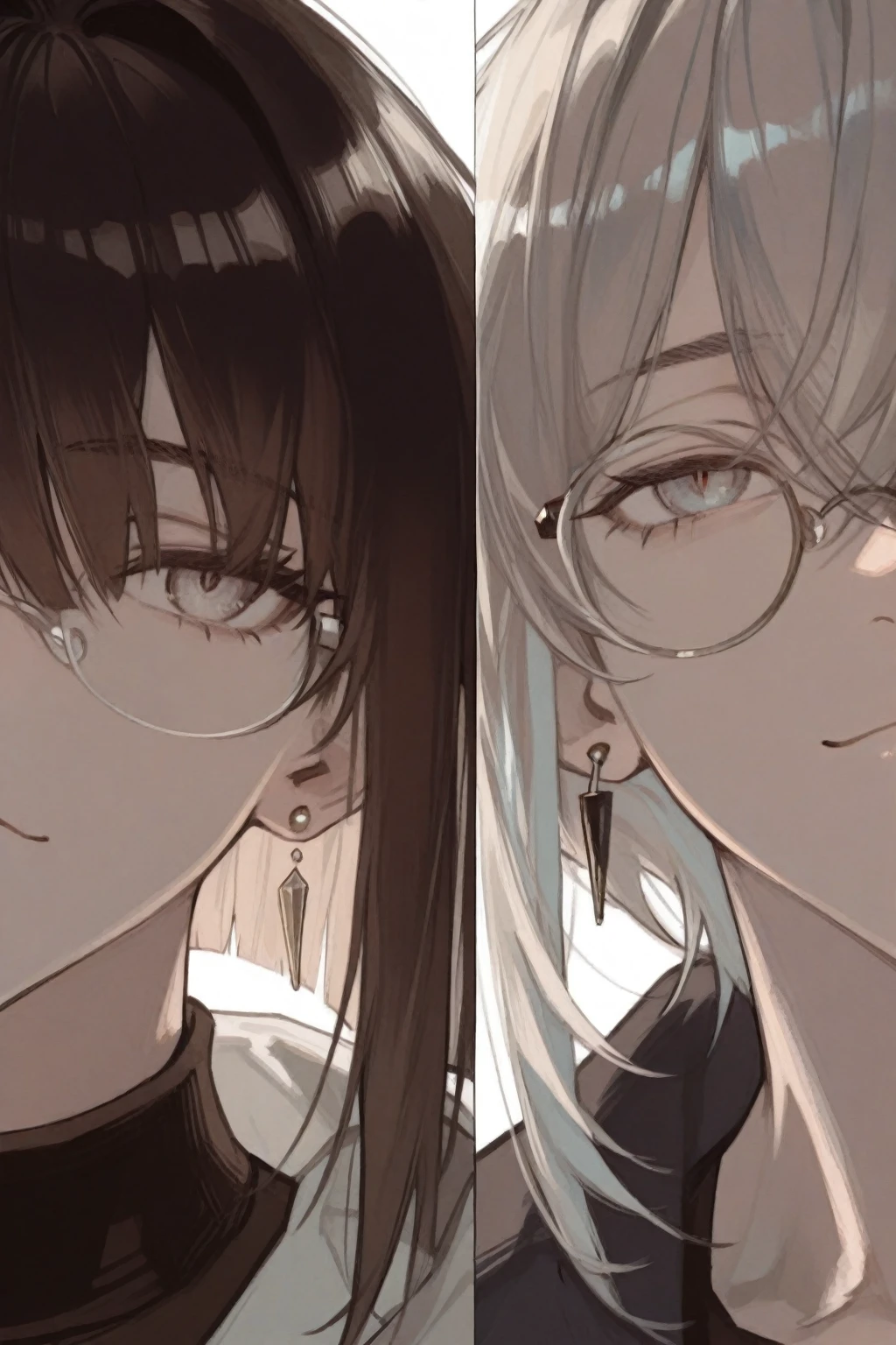 two sexy women who are wives of 4 years old boy, looking at camera, seductive smiles, portrait, various hair, glasses