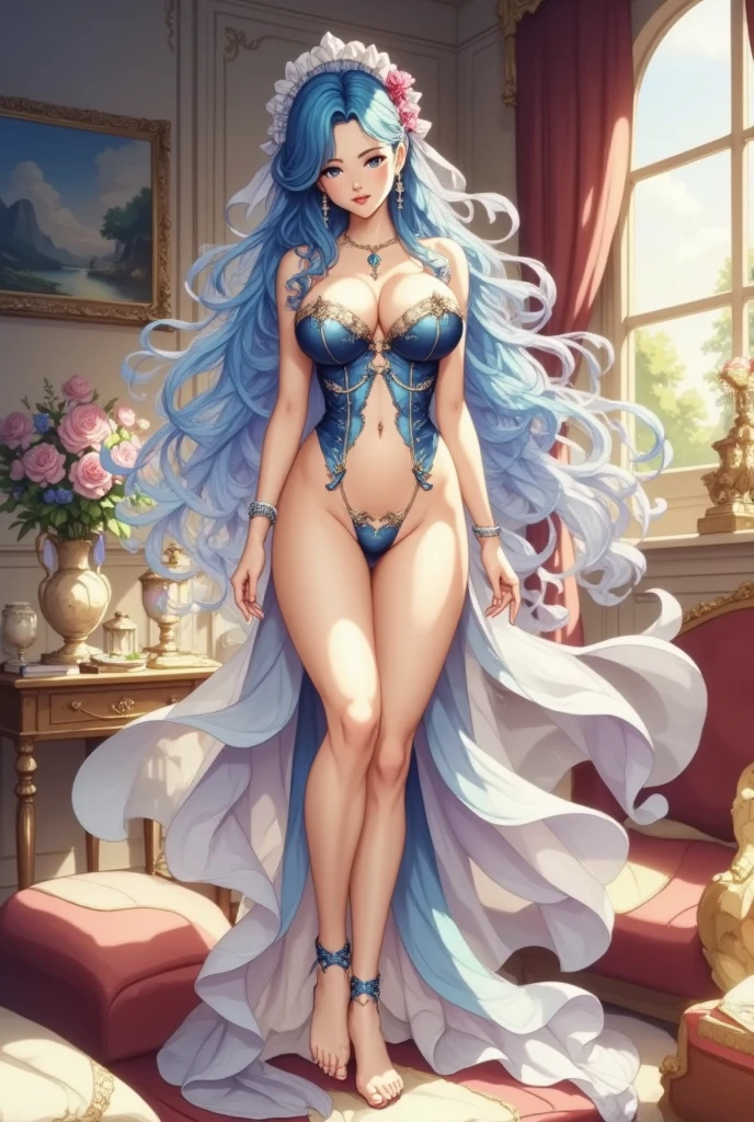 ( Absurd , High quality , ultra detailed, careful with hand )Zodiac - Sagittarius goddess , similar to latin goodness . Optimistic, fair-minded, funny and intellectual face . Reckless, cold-hearted, impatient, overconfident style . Dark blue eyes (eyes detail) , deep blue hair with bling bling , transparent dress , in the ocean with stars , whole body , fire nature , god Chiron
