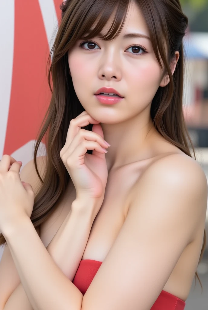 Highest quality, masterpiece, Ultra-high resolution, (photoRealistic), RAW Photos,One person, skinny, Upper Body,alone, Realistic, View your viewers, Bokeh Background, Outdoor, cloud, Blonde, (smile:0.7), jewelry, bracelet,((全身全naked)),(((nsfw))),((naked)),