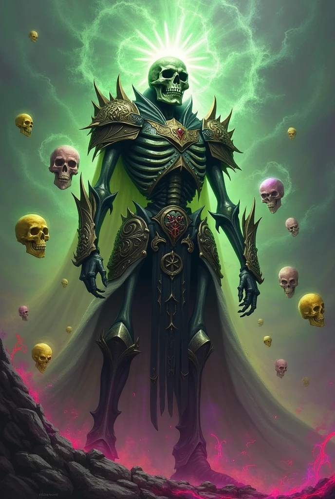 dungeons and dragons art, fantasy art, fantasy illustration, Powerful scary lich, undead archmage, green skull, holding staff of power, smoking, aura of necromancy, hovering, perfect anatomy, approaching perfection, dynamic, highly detailed, smooth, sharp focus, art by Carne Griffiths and Wadim Kashin, trending on artstation, sharp focus, intricate details, highly detailed, by greg rutkowski, mysterious, epic, cinematic, digital art, 4k,