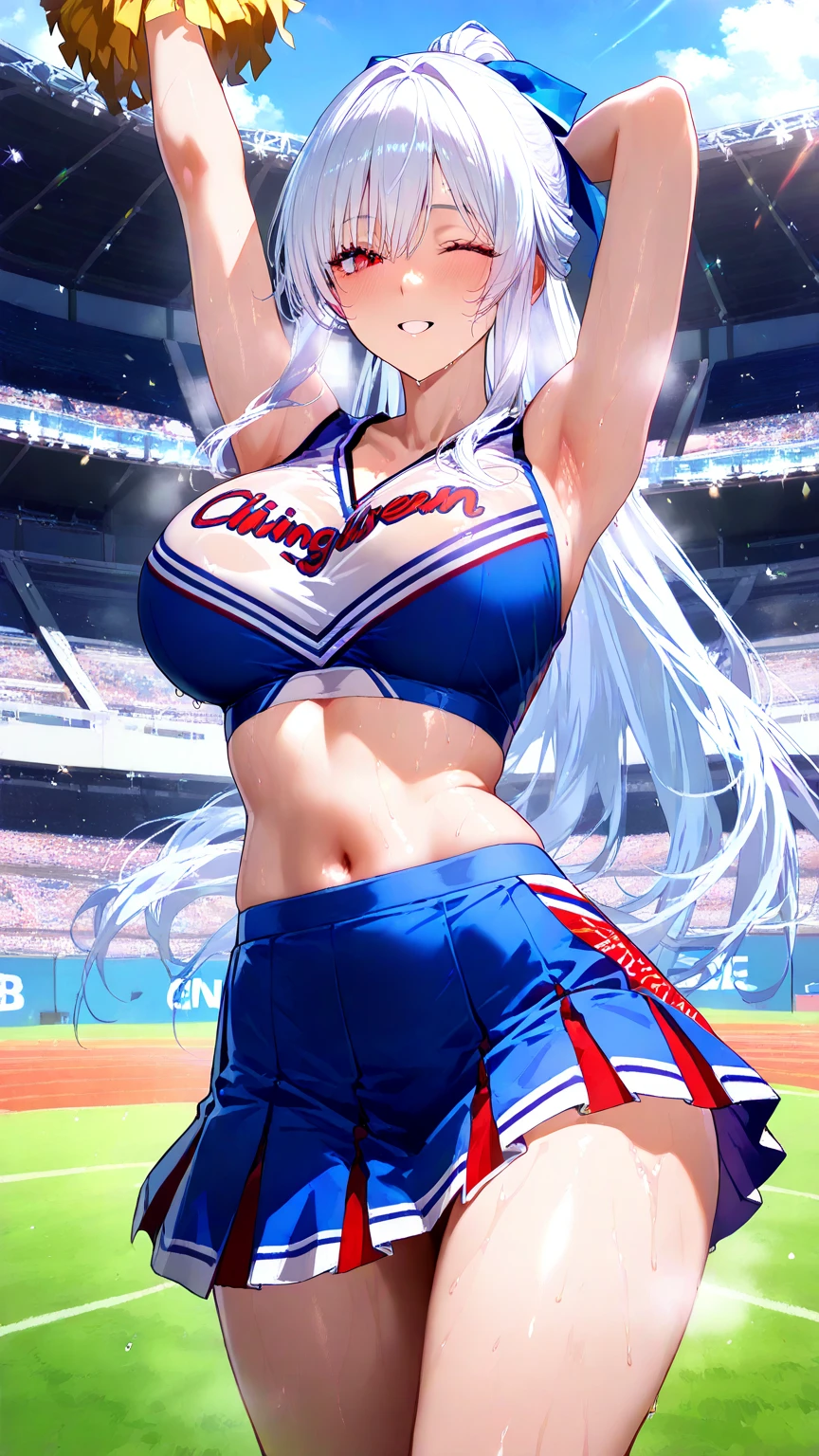 casablanca,1girl,solo, medium breasts,
leotard, miniskirt, standing, blue thighhighs,hand on hip, light smile, cleavage,