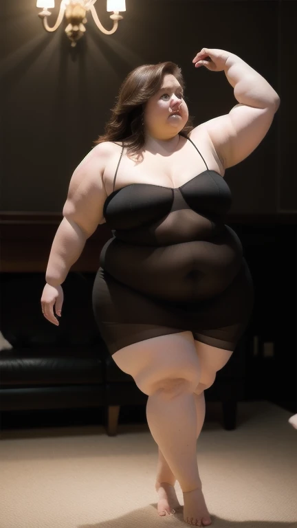 Very fat ??? girl , obese , age 15 years , very fat body , in underground prison ,face excited , full body, panties , bra