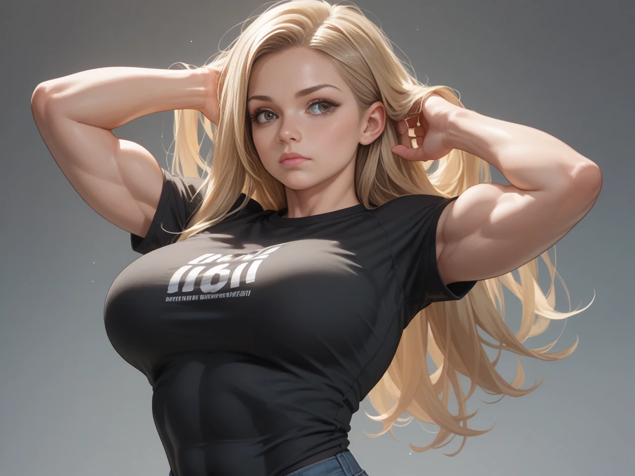 (beautiful detailed photo), (high quality image), (((woman with bodybuilder physique))), (((gorgeous face))), (((full plump lips))), (((beautiful eyes))), (((curly blonde hair))), (((very curly hair))), (((bouffant hair))), (((huge muscles))), (((massive bodybuilder muscles))), (((huge bulging muscular torso))), (((huge muscular laterals))), (((defined toned abs))), (((strong defined arms))), (((big muscular arms))), (((big breast))), (((big broad wide shoulders))), (((huge broad wide muscular shoulders))), (((huge broad muscular shoulders))), (((skinny narrow thighs))), (((skinny narrow legs))), (((tattoo on arm))), (((exposed cleavage))), ((sexy sports bra)), ((sexy spandex shorts)), (choker), (((sexy pose))), (full body view)