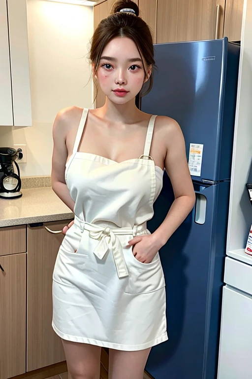 a woman is cooking、(kitchin_Apron:1.Wear 3)、Good Hand、4K、hight resolution、​masterpiece、top-quality、Cap:1.3、((Hasselblad photo))、Fine skin、foco nítido、(lighting like a movie)、Soft lighting、dynamic ungle、[:(详细的脸:1.2):0.2]、Medium chest、sweats streamed skin:1.2、(((In the kitchen))) A smile　Beautiful profile　Colossal tits　Beautiful body　Tying hair　Wide background々and a luxurious living room　Luxurious and luxurious living　Luxurious living room　Beautiful living room　Beautiful living room　A smile　an orange　lemons　A smile　Laughing　banana in　pineapple　Luxurious room　beautiful  lighting　Beautiful lighting　Very large room　very high image quality　very high res　8k Photos　Viewer's Perspective　Very gorgeous kitchen　Luxury Kitchen　　Millionaire Kitchen　Great kitchen　Luxury Kitchen　Luxury Illuminator　very wide々and kitchen　neat and beautiful　Classy and cute　Change hairstyle