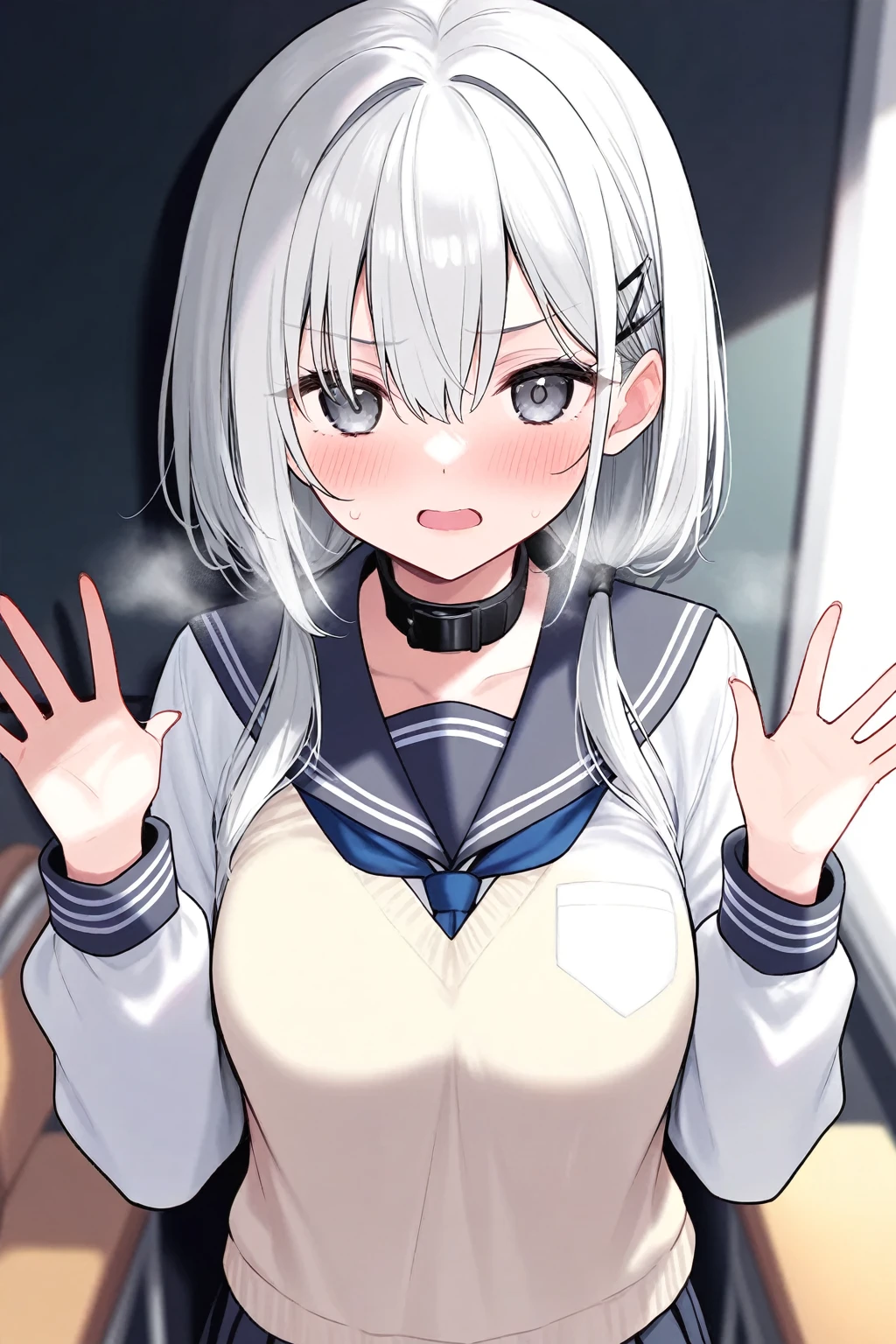 NSFW,Hololive,shirakami fubuki,Gray Hair,Fox Ears,White blouse、(abdomen:1.2)、Removable sleeves、Black shorts、Blue neckerchief、Thigh straps、Single thigh length、Gray Hair、One-sided knitting,Open clothes,(Perfect hands),(Perfect Anatomy),(masterpiece),(highest quality),Embarrassed,blush,(orgasm:1.5),(Ecstasy face:1.8),(Sweat:1.5),Open your mouth、Sticking out tongue,Keep your butt up,trembling,(One Man:1.5),(Deep Kiss:1.5),Love Hotel,Luxury Room