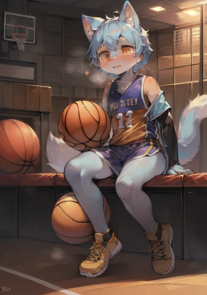 ((Masterpiece)), ((Best Quality)), (Very Detailed), ((Very Detailed)), 4K, (8K), very aesthetic, absurdres highres, 1girl, anthropomorphic cat, furry, kemono, basketball uniform, indoors,