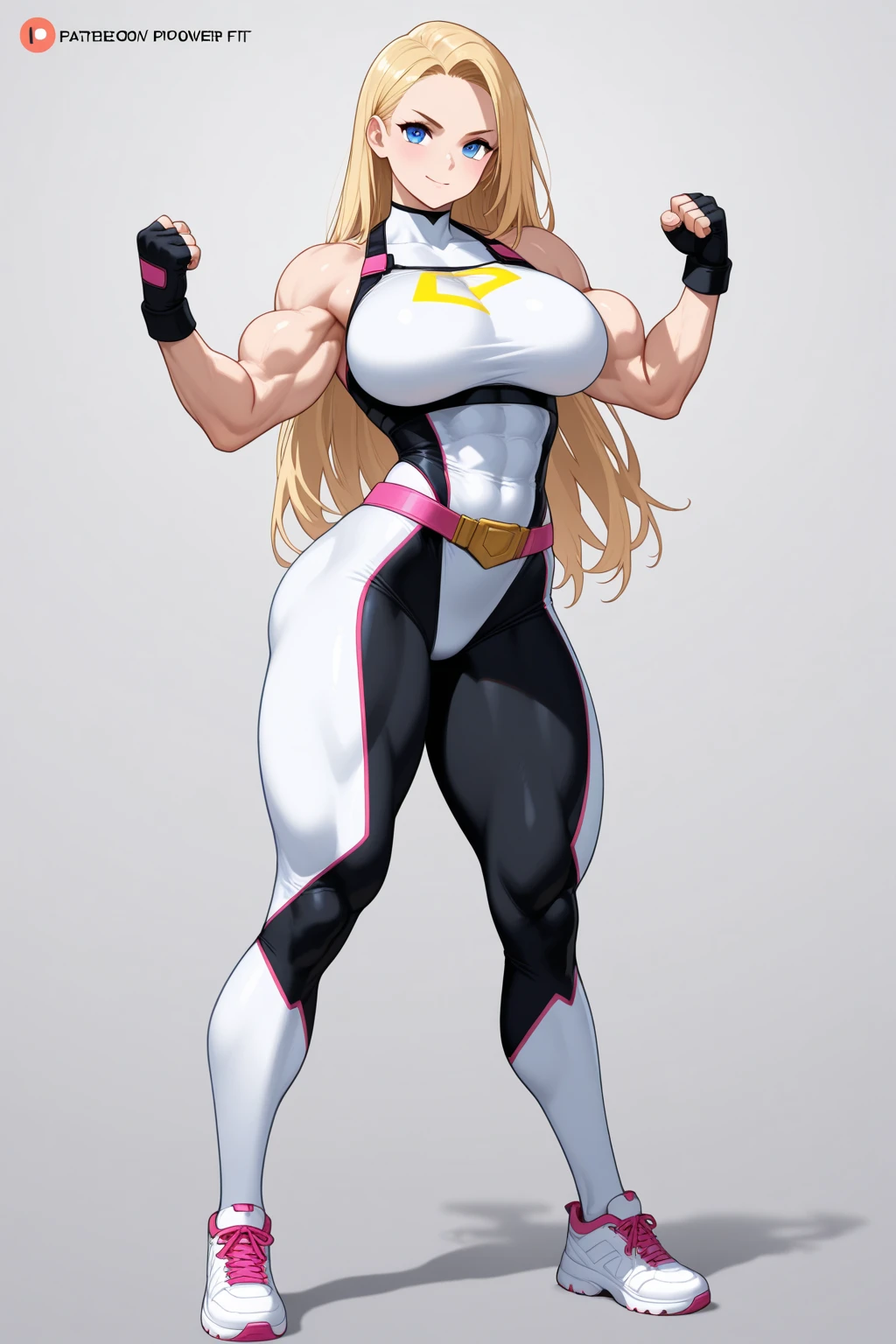 Ninja femboy, long blonde hair, blue eyes, gigantic muscular body, white ninja outfit, big breasts, white ninja mask, 4 arms, full body.