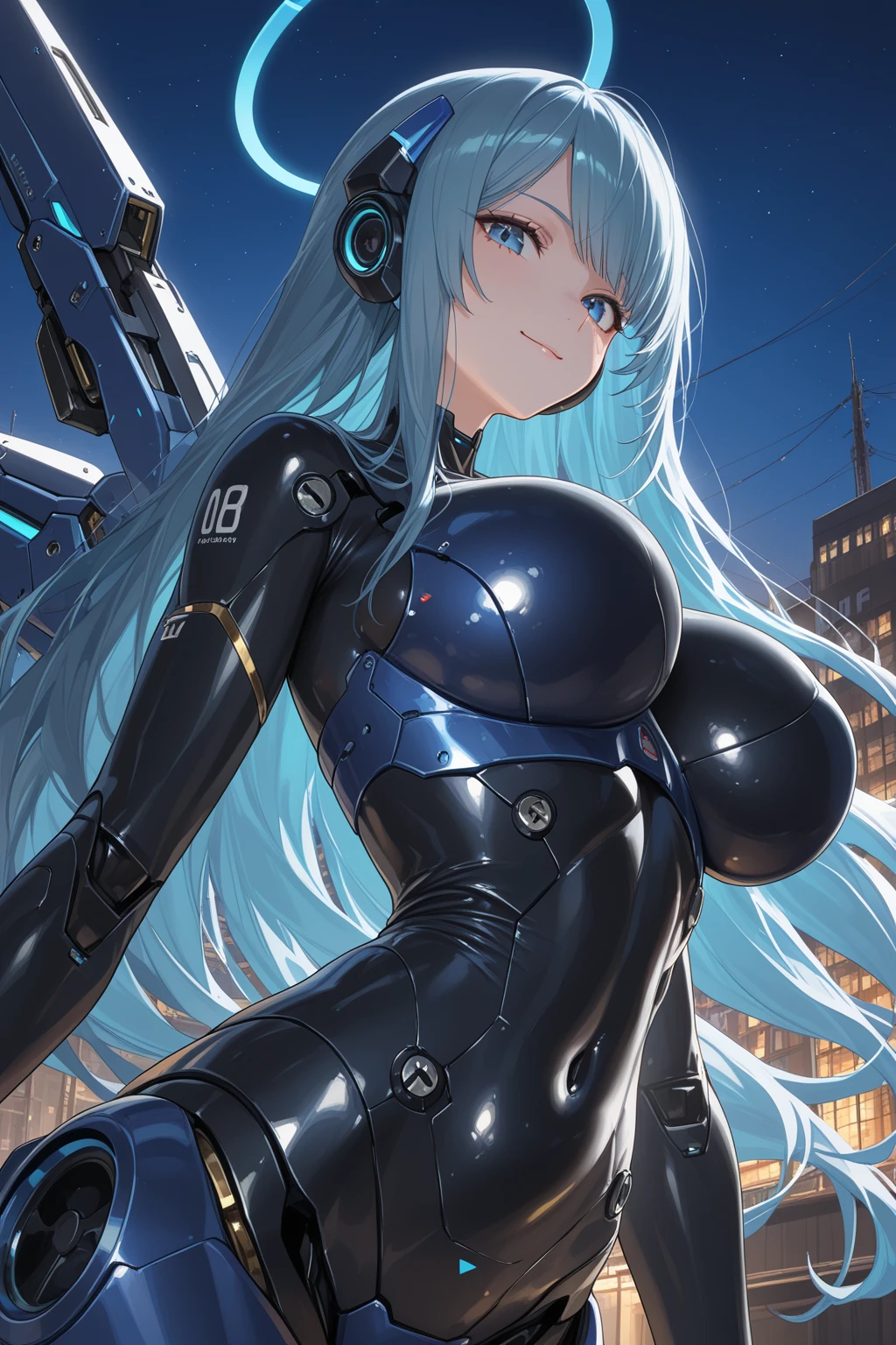 beautiful girl, twin tails, Robot gigante, big breasts,