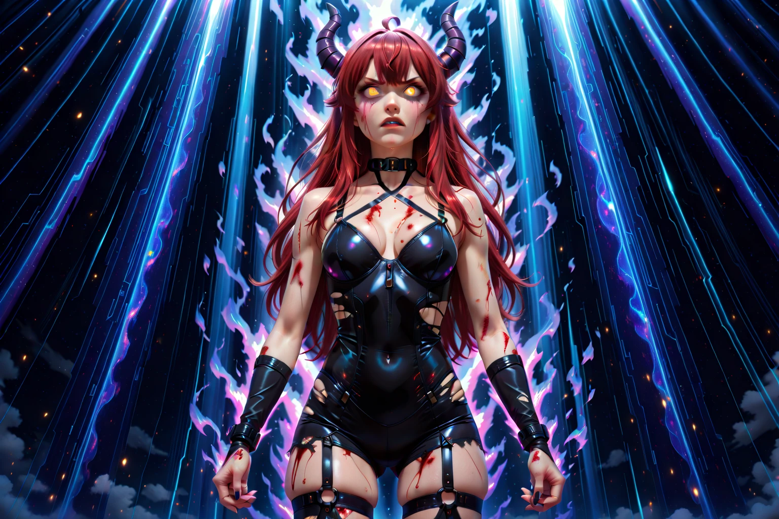 spotlight,silhouette,(best quality, masterpiece, colorful, dynamic angle, highest detailed)(Asuka Langley),upper body photo,fashion photography of cute red long hair girl (Asuka Langley),dressing high detailed Evangelion red suit (high resolution textures),in dynamic pose,bokeh,(intricate details, hyperdetailed:1.15),detailed,sunlight passing through hair,colorful art background,(official art, extreme detailed, highest detailed),dark background,<lora:DarkLighting:0.9>,