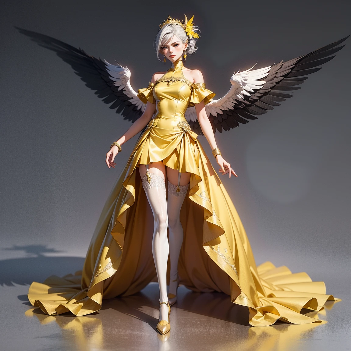 Master Parts, Best Quality,32K､Render Jobs,3D Styles,3DMM,3D, 1girl in, Soio, yellow  hair, hitornfreckles, jewely, sideways Facing, Realistic, full length, Clear and simple background, yellow fringe, (Long Skirt Dress)、(((Nipples visible from the chest)))、looking at away, (Short Bob Hair), Separated lips, green colored eyes, gargantilha, makeup, Smiling wearing pink clothes, Beautiful teeth, Yellow shoes、Lace pantie、Beginning々Shishi Body、(life-likeｵﾏﾝｺ)、(((Very realistic panties)))、((Detailed panties))、(((fully transparent panties)))､(((up skirt))),((Strong wind from below))､(((I can see panties)))、(Cameltoe),、Small、are small、the shape of the papilla is visible、(((The shape of the nipple is clear)))