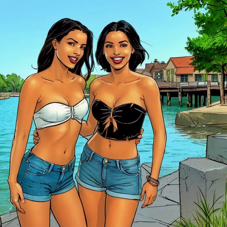 duas mulheres conversando na praia. uma negra, outra branca