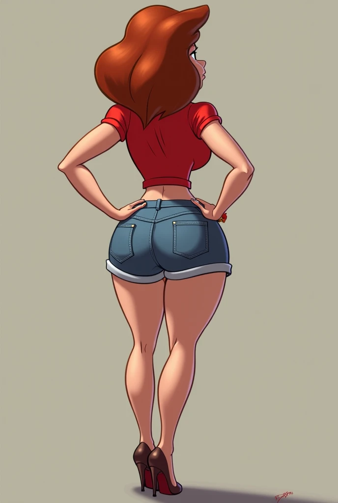 A cute woman (age 25, sexy Disney outfit), wandering around Disney Land, playful poses. Fond of turning her butt to viewer. daytime