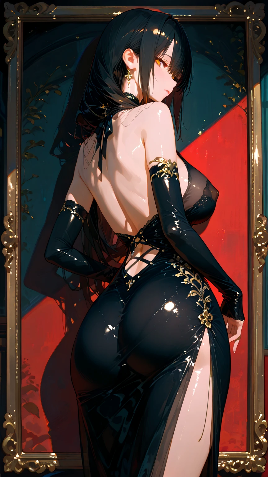 masterpiece, best quality, from behind and below shot, professional artwork, cinematic lighting, ultra-detailed, 8k resolution, photo-realistic, beautiful, perfect face, mature, beauty, (wide hips, thick tighs:1), chocker, goth girl, goth makeup, earrings, necklace, tan skin, red and black pants, black and red outfit, realistic black wings, red and black lipstick, gloves, short black and red hair, a pair of ggx heels, (perfect highly detailed eyes with intrinsic detail:1.5), smile, depth, background blurred, brick wall, graffiti, alley, city, rain, night, street lights, unique, nose ring, piercing, garter belt, black satin panties, underwear, beautiful eyes, sport latex top , high detailed fabric cloth, nigth, naked [hare:girl:10], hard BDSM, collar with spikes, (mask leather ears), devil's horn and tail
