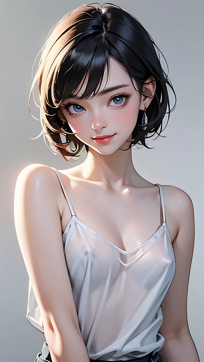 Fashion model photography, Ballet Dress, Strong design sense, Medium Shot, South African girl, short hair, hair accessory, Delicate skin, smile, Simple Background, High quality texture, Glare Backlight, Professional Studio Lighting