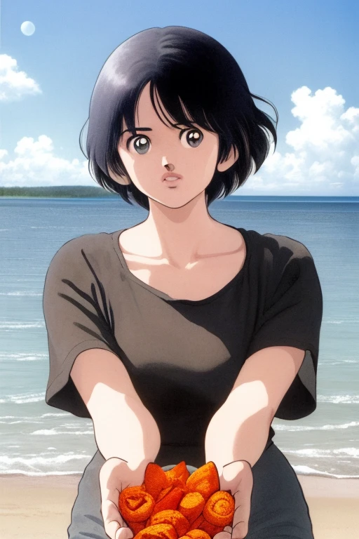 ((((character:asakura minami:1.4)))),(()),((masterpiece)),((highest quality)),,Super detailed,(thin entire outline),enlightenment,,1girl,solo,black hair,medium hair,black eyes,small nose,perfect body,beautiful body,beautiful character design,perfect eyes,perfect face,open mouth,perspiration,wallpaper,ultra high resolution,8k,photo shoot,(beautiful medium breast:1.2),beautiful legs,perfect feet,beautiful skin,fair skin,smooth skin,official style,official art,make a screen cap,outdoor,beach,,wide ,spread ,realistic ,