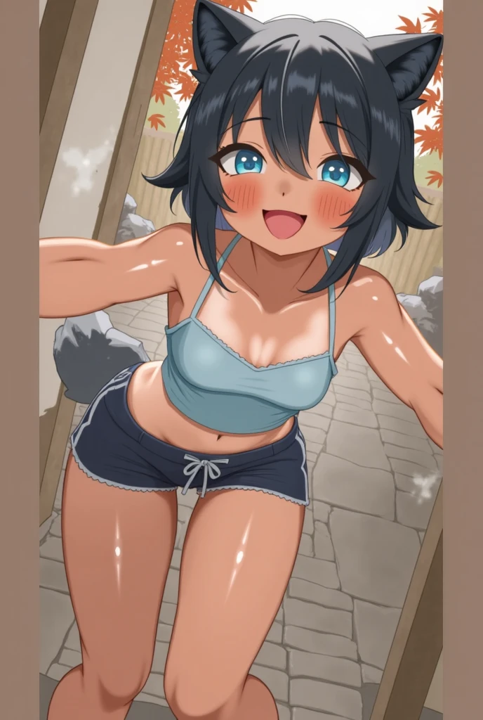 1girl, long hair, short hair, smile, blush, outdoor, cowboy shot, sweater, skirt lift, 2d art, splash art, illustration, digital art, looking at viewer, seductively posing, best quality, hard shading