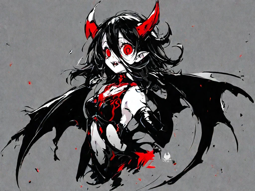 1 woman, short black hair, red eyes, monster girl, arachne, spider girl, white shirt,