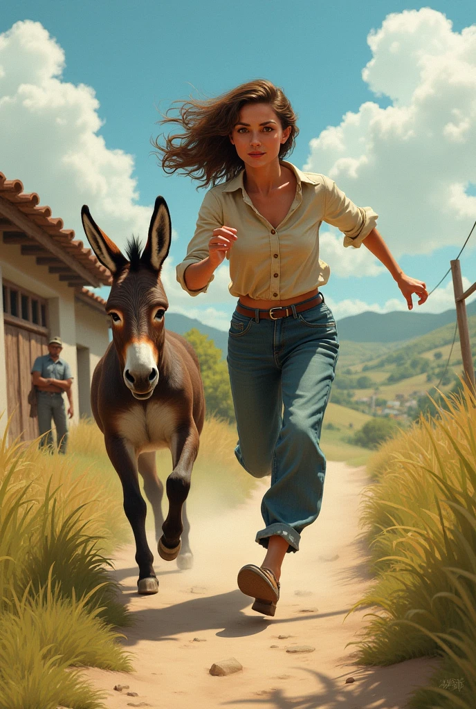 A cartoon of a woman making a donkey while sitting on a bench, cartoon digital art, cartoon digital painting, digital cartoon painting art, in cartoon style, ilustração de caricature, digital art cartoon, estilo caricaturel, cartoon artworkstyle, cartoon artwork, muscular Mila Kunis, cartoon portrait, cartoon painting, cartoon style illustration, cartoon artwork style, caricature