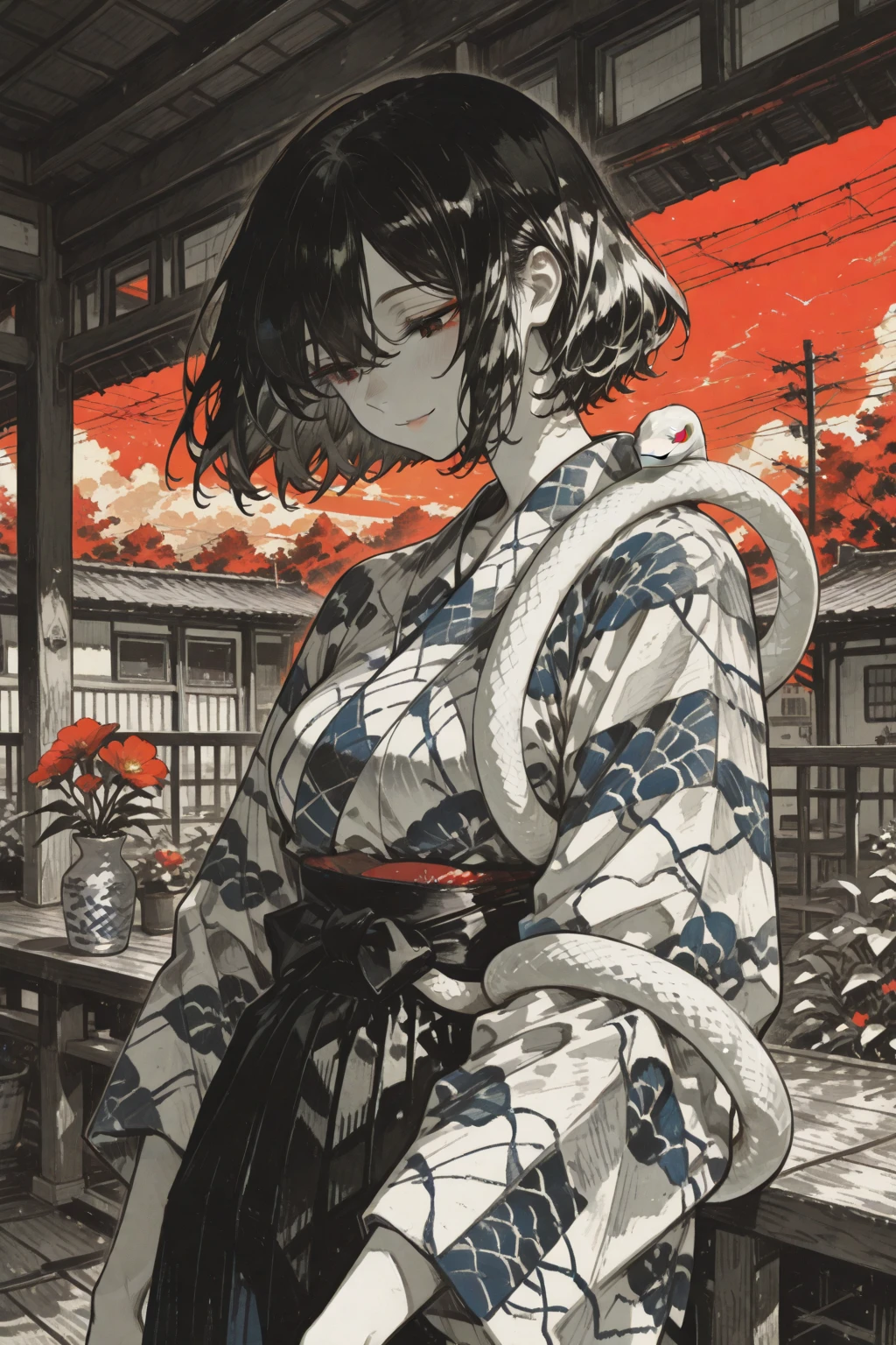 <lora:onk_arima:1> onk_arima, looking at viewer,red eyes,red hair,
bright red oil paper umbrella,beautiful black kimono,backless,perfect detail tatto,
(1 girl,holding,perfect detail oil paper umbrella,)
<lora:parasol:1> hand holding umbrella,
(super detailed, glowing background:1.25),medium close up,
masterpiece, best quality, wide-angle Hyperdetailed, masterpiece, 8k, natural lighting, soft lighting, sunlight, HDR (High Dynamic Range), Maximum Clarity And Sharpness, Multi-Layered Textures,
(best art,gold ratio,:1.5),(etching:1.458),
(dark gold line,red theme,:1.3),
8k,high-res,highest details,