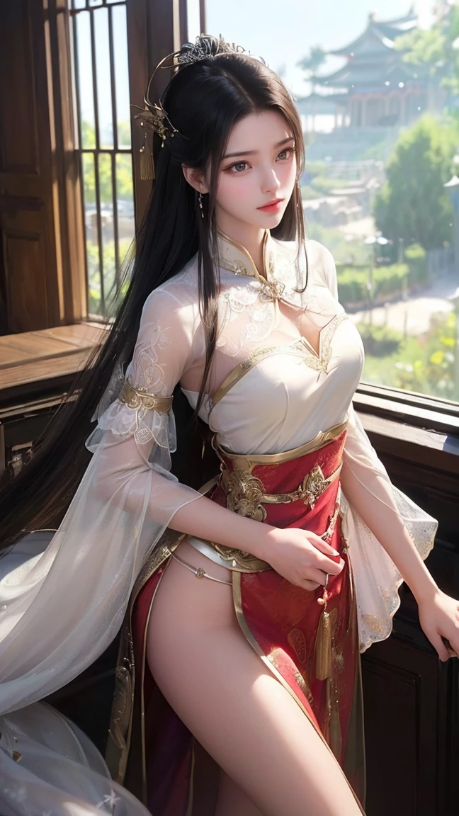 Elf adult female, Sexy body、ancient chinese costume, whole body, sunlight, Clear Face, Clean white background, masterpiece, Super Detail, A magnificent composition, Ultra HD, high quality, Very detailed, Official Art, Uniform 8k wallpaper, Super Detail, 32K