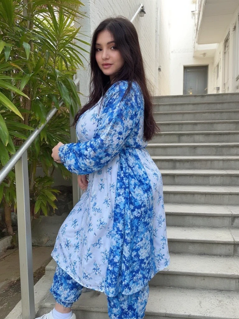 Indonesian woman, chubby body, wearing long dress