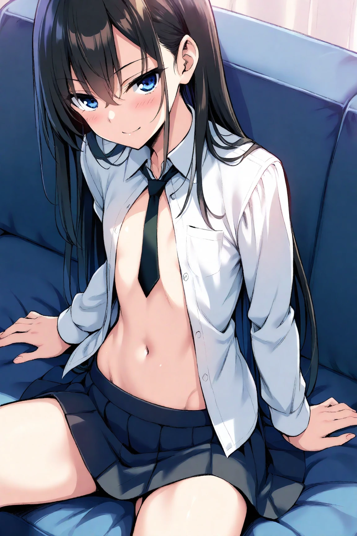 cute little、Amazing beautiful girl,female high-school student、 Anime style, 、17 age、on the bed、A dark-haired、Straight hair、Glamour、Colossal tits、de pele branca、wide-open legs、Very embarrassing、red blush。 Best Quality , Textured skin、 high details, High quality,Semi-long hair、No shoes,I can see the belly button、nudde、fullnude,pubick hair、Black short socks、Pubic area、 hair、Open the crotch,、Tsurime,Anime-style eyes,Anime-style nose,Anime-style mouth、Turn your pubic area towards me、eye glasses、Highlights in the eyes、The pubic area is open,Lots of pubic hair、Ass hole、night lights、I want you to smell my pubic area、pov from down、lightsmile、Tempting、white shirt、Blue tie、White lines on black socks、