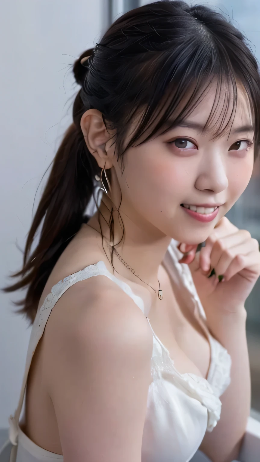 table top, highest quality,
super detailed, finely, High resolution, In 8K,
((Photoreal:1.4, Raw photo, Super high resolution,best image quality: 1.4)),
wallpaper,
((Perfect whole body composition 1.5)),
beautiful and fine eyes, natural color lip,
((穏やかなsmile:1.5)),
((random cute hairstyles)),
((pretty big breasts:1.2)),
((from the front:1.5)),
((brain out、under the eyes、brain out、mole on arm:0.9)),
((random blurred background)),
((Random and cute expressions)),,
Highly detailed and professional lighting、
perfect dynamic composition, beautiful and fine eyes,((leaning forward)), ((off shoulder knit sweater:1.6)),((micro mini skirt:1,5)),((smile,Harajuku)),((sexy shot looking at camera))
