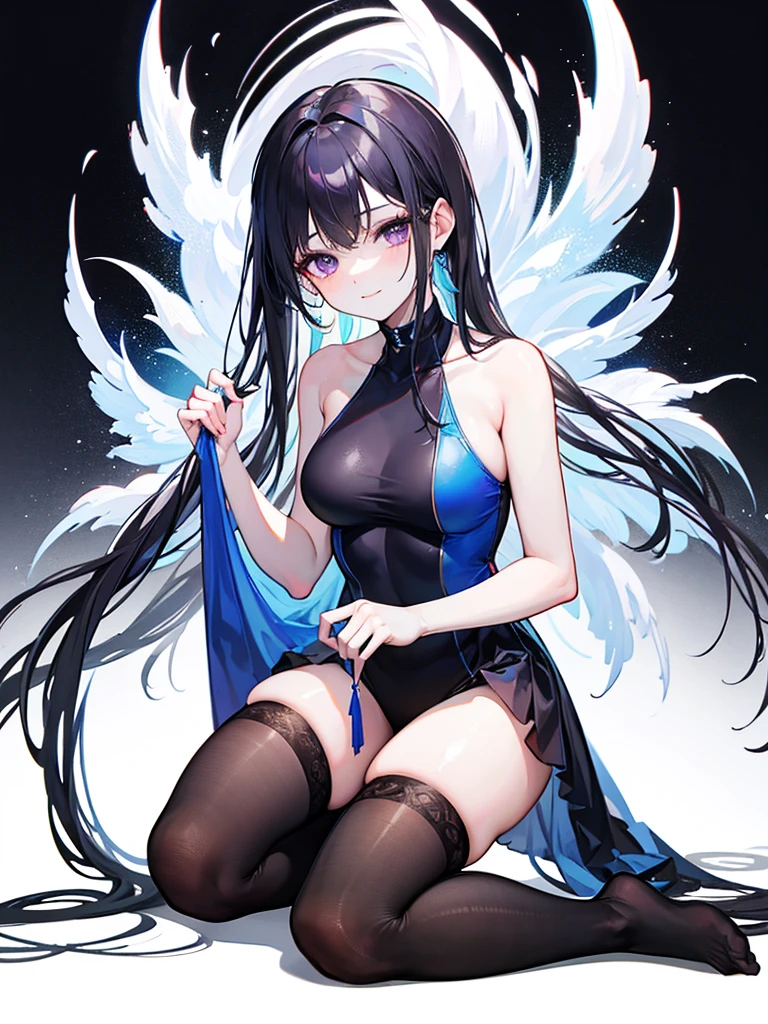((masterpiece, best quality)), Delicate face，goddess，little angel，Smile，Full body painting，Perfect body proportions，Double ponytail hairstyle，Beautiful purple eyes，Fantasy style，White background，transparent，Sex bikini，Lace，feather，NUDE