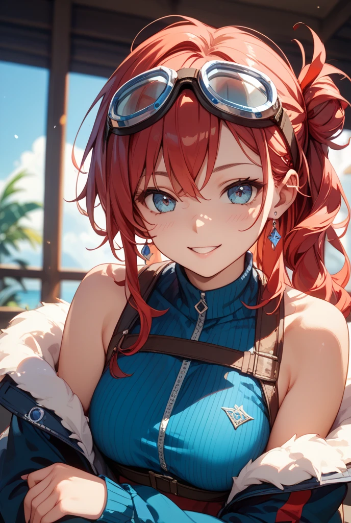 ((1 Girl)), Latest Fashion Trends, Bright smile, Cowboy Shot, Lively expressions, Diver suit, Bikini Tops, On the boat ,((Very detailed,Highest quality, High resolution, 8k wallpaper, Beautiful clothes,)),(Orange Hair, Pixie Cut, boyish,Bouncy hair, ((Asymmetrical bangs)) ,(Bright Blue Eyes),eye shadow, eyeliner,Glowing Eyes, Very detailedな目, Complex eyes, Beautiful Eyes, 輝くBright Blue Eyes、17-year-old girl