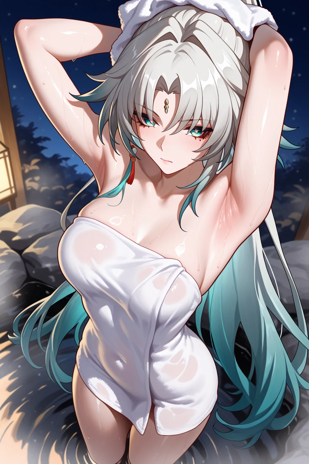 masterpiece, best quality, ultra hd, extremely detailed 1girl, solo, detailed face, detailed eyes, clear eyes, large breasts, wide hips, full body,
deftosa, tosadress, fox mask, full moon, falling petals, side slit,