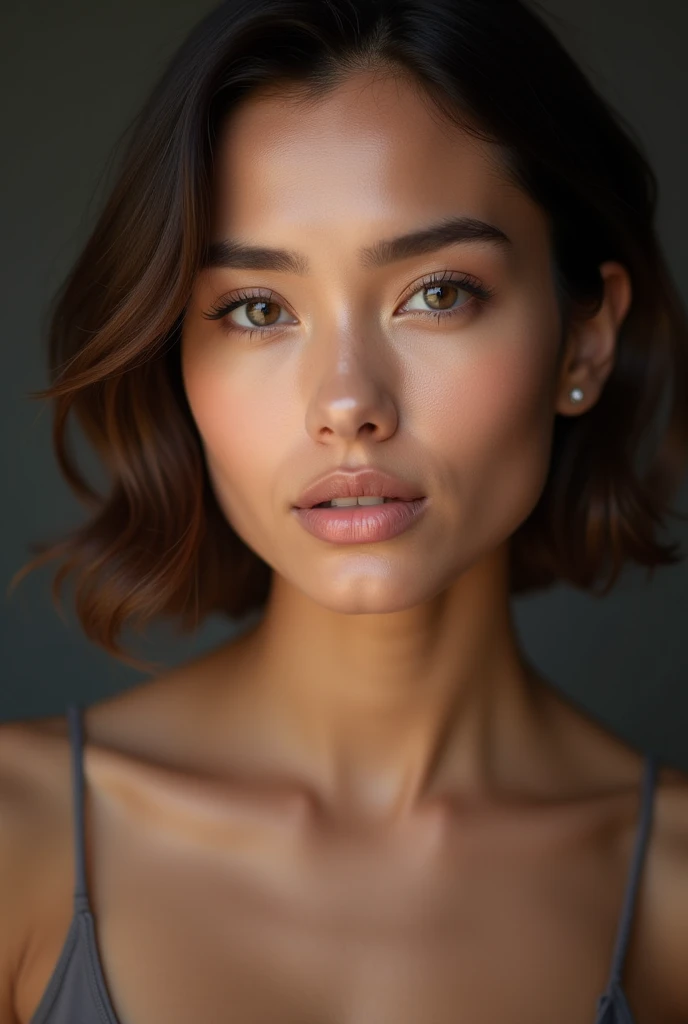 ((The best quality, 8k, Masterpiece: 1.3)), sharp focus: 1.2, A beautiful woman with a perfect body: 1.4, thin abdomen: 1.2, ((Layered haircut, small breasts: 1.3)), (without bra) (Small and beautiful hard nipple) (Thin and damp button up to shirt length: 1.1), Highly Detailed Face and Skin Texture, detailed eyes, double eyelid, tanned skin, sexy