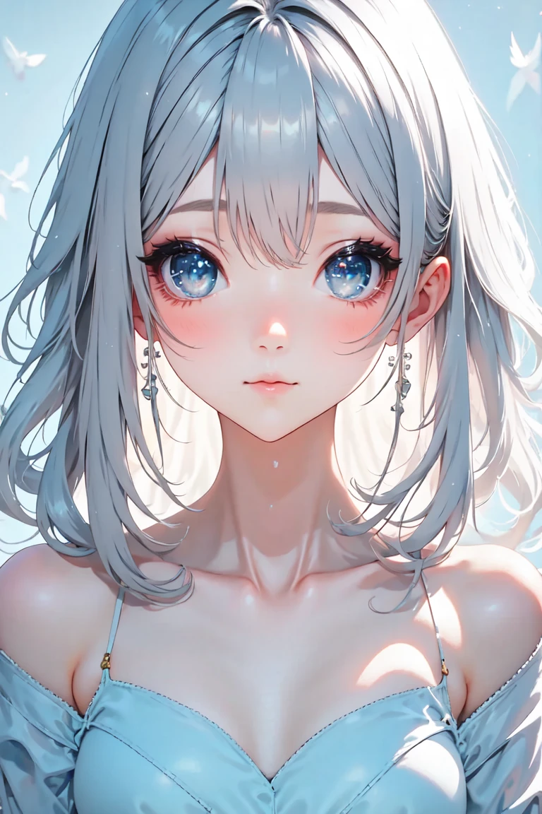 (Image from chest up:1.4)((masterpiece:1.5,Highest quality,Beautiful images、Sketch、2.5D、Abstract、Artistic、Portraiture))(1girl, 独奏)(medium breasts, Silver Hair、long hair、sideboob、Exposing shoulders、Tattoo on shoulder)(横顔のPortraiture,Gaze sideways、Gaze diagonally、Shake your head、A sad expression, floating hair)(モノトーンのAbstractな背景)((from front:1.3)),Landscape