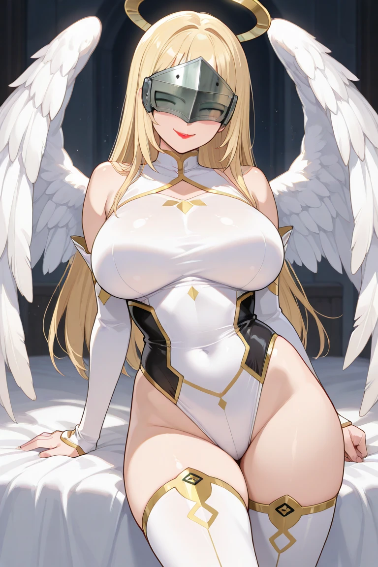 ((Best Quality)), ((Masterpiece)), (detailed), perfect faces, ((blonde hair)), blue eyes, large breast, sexy, orange color bra, orange color underwear, orange color lingerie, cum in pussy, breast milk, angel wings, white wings