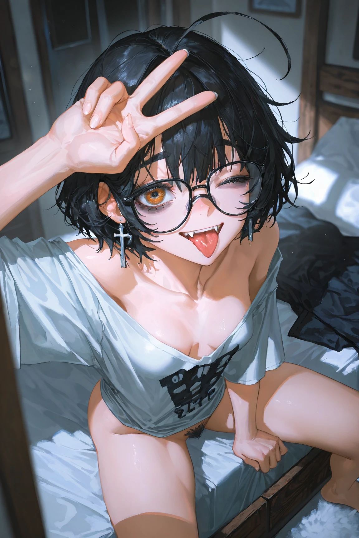 Erotic、Bedroom、Completely naked、slender、My sister, about 12 years old, has armpit hair.、Woman with glasses standing and looking down from above、Black Hair、Sweat、Embarrassed expression、Naughty smile、No clothes、Sexy armpits three tits 脇Sweat My armpits are steamy 脇Sweat Armpit close-up Small breasts Young Armpit hair growing Colorful front Looking up from below Color絵 Color Close-up of face