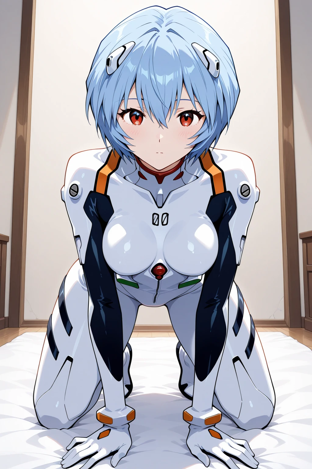 1 Beautiful Girl, Rei Ayanami, Bluish short hair, Red eyes, (White plug suit:1.4), (Ultra-thin fabric leotard Plugsuit-type leotard:1.7), The costume sticks to the skin, (blush), masterpiece, highest quality, High resolution, (With a 30-year-old mafia man, penis:1.4), Perfect limbs, (Mating press:1.2), sexual intercourse, ((((penis enters vagina)))), behind, (Beautiful crotch), Spread your legs, Beautiful vagina depiction, ((Binding, Rotate your arms behind your back:1.4)), ((Restrained by rope)), A beautiful girl has sexual intercourse with a man