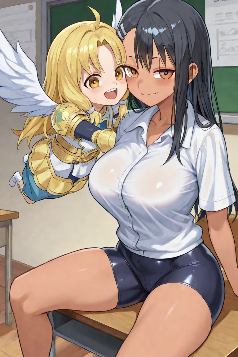 (Masterpiece, Top quality: 1.5), nsfw, sitting on bed, (1boy and 1girl :1.3), (Mythra :1.3),(breast grab from behind:1.3), a boy is with black hair, (Sailor suit, Pleated Skirt :1.4), (large breasts:1.3), standard weight, Blonde Hair, 16 year old, (pubic hair:1.3), angry, (flustered:1.3), sexual climax:1.2, open mouth, bed room