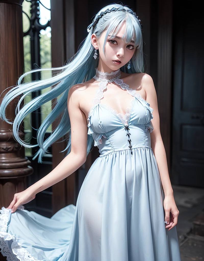 "Top CG, the highest picture quality, masterpiece, delicate and delicate Bishōjo, ((185cm beautiful girl)), (tall and tall), 
imperial sister, white skin, exposed chest, long legs, perfect facial features, bright eyes, red lips, beautiful and cold, (big breaks), delicate luminous eyes, exposed navel clothes, 
very long blue hair, twintail,
((sheer see-through lace black dress, backless dress, long dress, black stiletto sandals high heels)),
((Bright Blue Eyes:1.3)), 
4k picture quality, Cosmo Lady, modern city, realistic portraits, outdoors, standing, sexy model pose, dynamic pose,