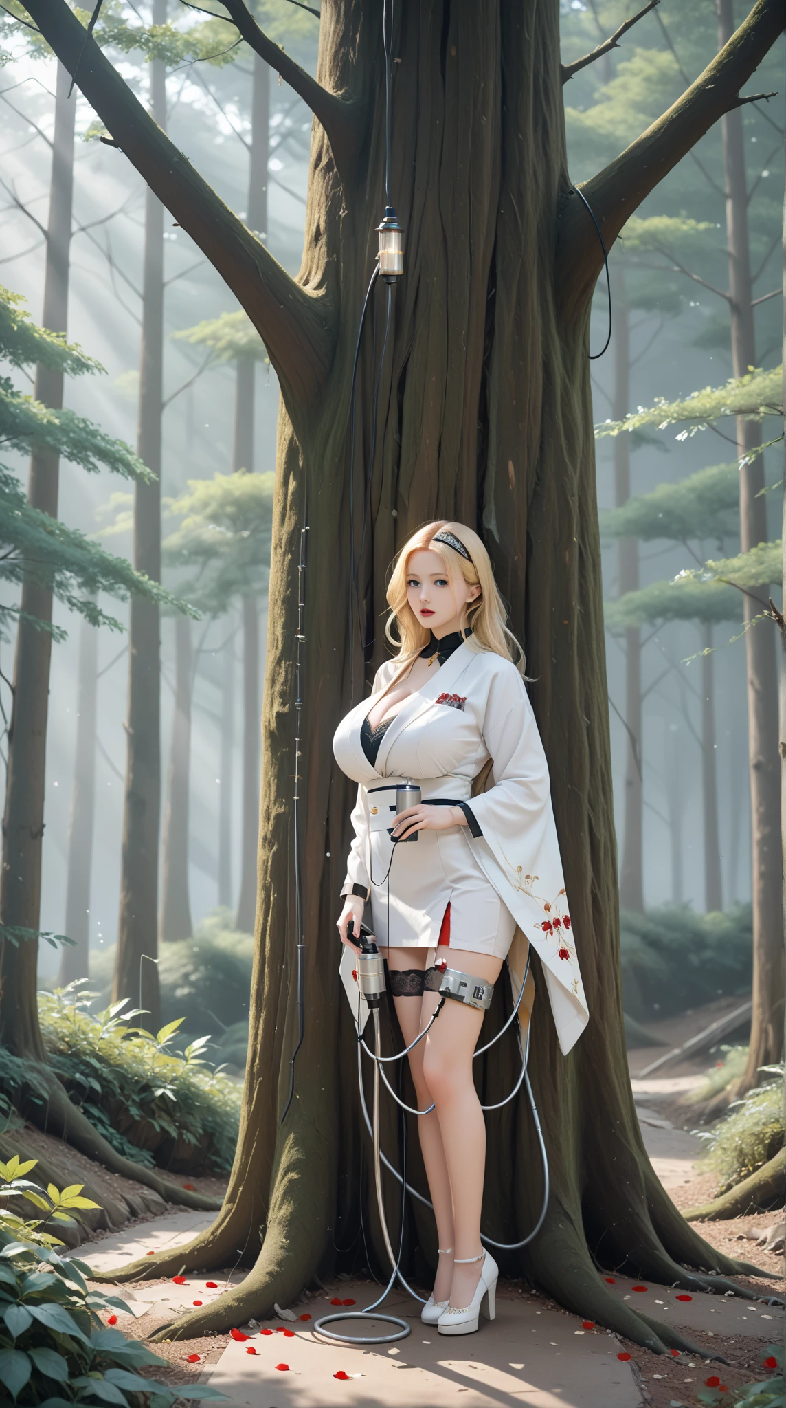 Tsunade,Big breasts holding a stick,scene forest,