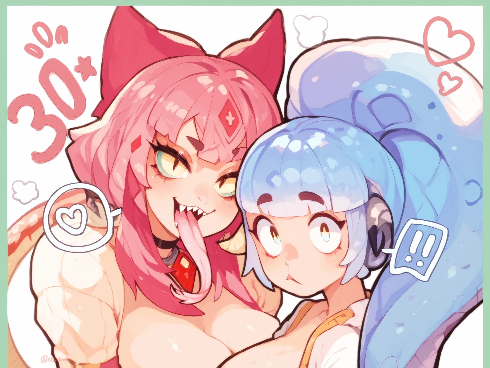 Shark girl, very sexy, big breasts, Maid bikini set, Stick out your tongue and drool., Sweating