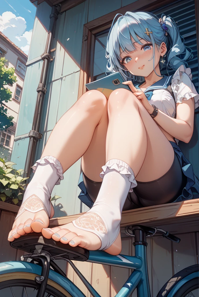 (Masterpiece,of the highest quality,超High resolution),japanese woman, (((Very beautiful girl of 25 years))), Pretty girl、look at the photographer、 (()), super cute face, bright lips, double eyelids in both eyes,natural smile、 Natural makeup, long eyelashes, Shiny and soft hair、full body image, perfect limbs, perfect anatomy,(((Blue rubber dress)))glasses,(((Transparent)))