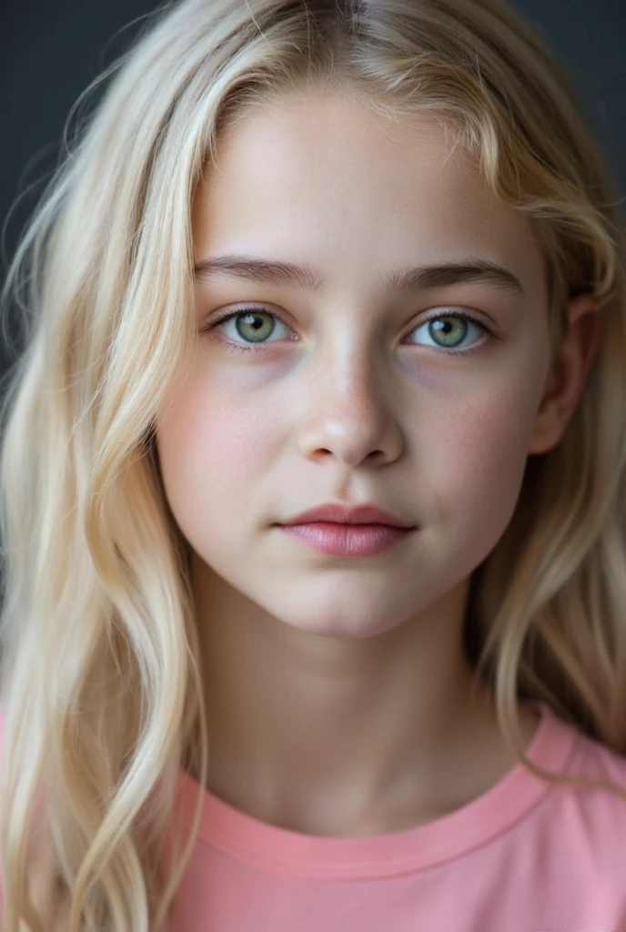 Better image quality ;face of a 5-year-old girl with long blonde hair and green eyes, very atractive.