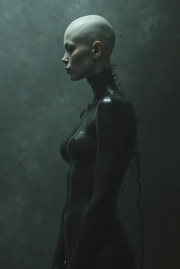 (back view,    naked woman, STANDING LEGS APART, black patent high heels, black latex stockings, black latex gloves) dramatic angle, extreme angle shot, low-angle shot, wide-angle shot, dark moody storm-clouds sky, lovecraftian,visceral,nightmare,tentacles,dreadful humanoid,imagination,fantastical,dramatic,dark tones,paranormal,macro lens,surreal juxtaposition,lovecraftian,cosmic horror,horror,c'thulhu background