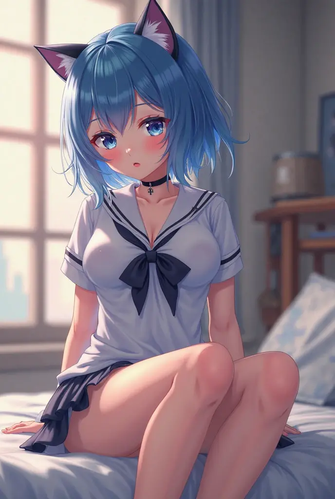 (highest quality, High resolution:1.2), (spread your legs:1.9),(raise your legs),(lie down on the lux sofa:1.7),(love hotel:1.7),(NSFW:1.3),((A girl trembling at sexual climax))、(Flipping up a skirt to show underwear:1.3)、(((school uniform)))、 fine and beautiful eyes, blue hair、short hair、Rezero Rem、Rem's thick and beautiful lips, highly detailed eyes and face, long eyelashes, Moderately:Oil, bright colors, HDR, studio lighting, Ultra-fine painting, sharp focus, Physically based rendering, extreme details, portrait, curved body, Moderately胸, perfect shape, face-to-face audience, sweaty, nice, half body photo, displayed in full frame, lace sexy underwear,baby doll,outdoors、in the crowd、wet clothes