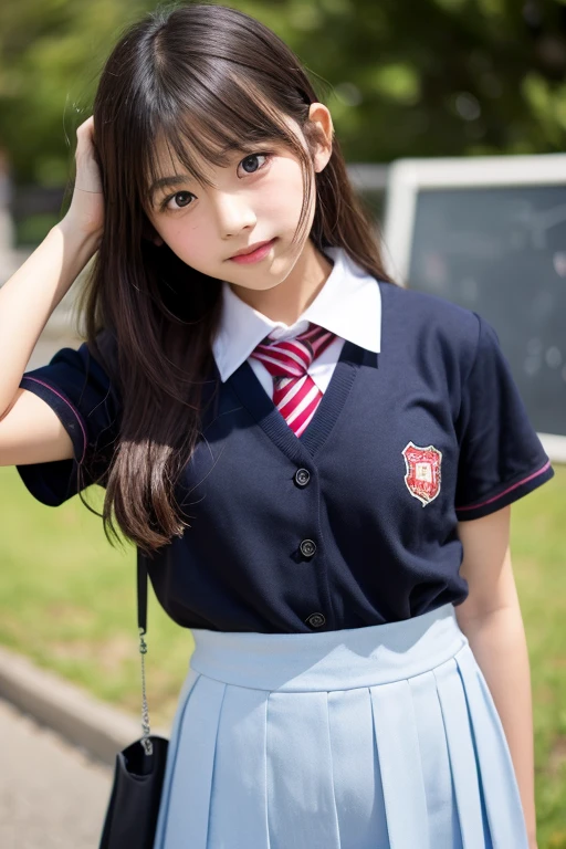 (((Japanese)))(10-year-old girl) ((((10-year-old girlが一人、alone)))) Black Hair Red Extensions whole body写真 Full Shot short hair Low ponytail whole body Thighs (Public elementary school uniforms) Checkered Skirt shirt loafers Train seats Spread your legs ((Shy face)) Visible through the gap((Panties)) ((drop bowknott)) between legs