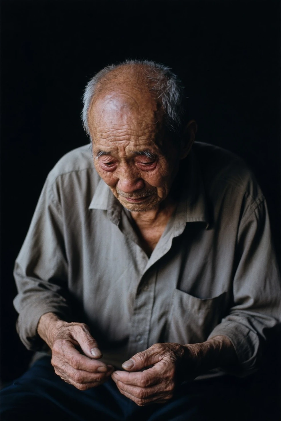 male prisoner, Chinese, head wound, scar on head, shirtless, opium, Xiwei, The light  dim.., dark room, focused, thin body,