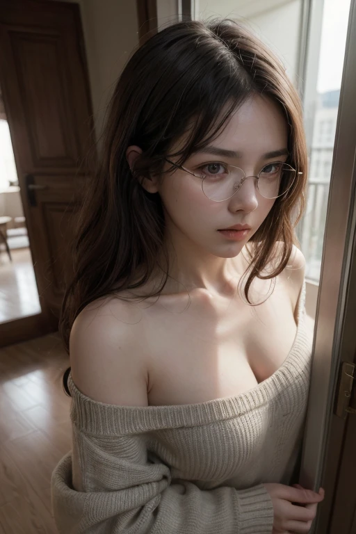 Beautiful young Margaret Qualley, The Last of Us, game, glasses, nude, naked, pink niplles, glasses, hyperrealistic, 14 years old, model body, small breasts, beautiful breasts, long hair, braided hair, blonde hair, long legs, 8k, lakefront, cherry blossom, sunlight, led lighting, blood on wall, pool of blood, full of human remains, detailed reflection, anime style