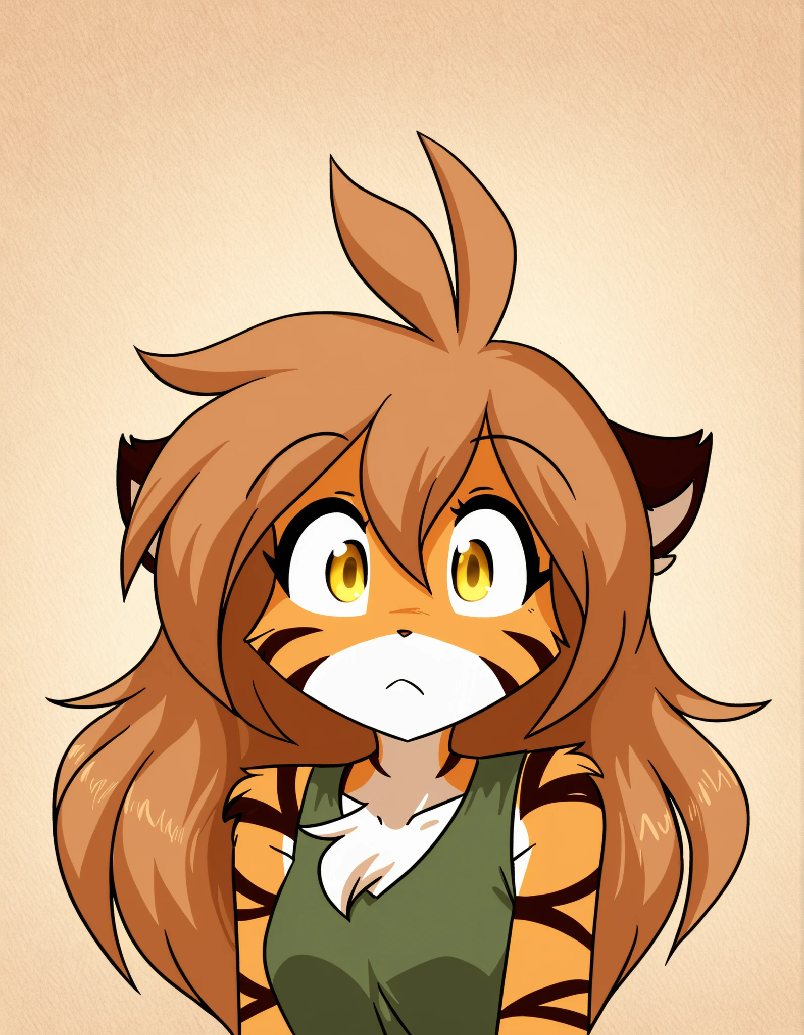 style1, style2, style3,, masterpiece, best quality, very aesthetic, 1girl,, furry, solo, flora-twokinds, flora_twokinds,, tiger, striped fur, keidran, yellow eyes, anthro, runesword,, green shirt