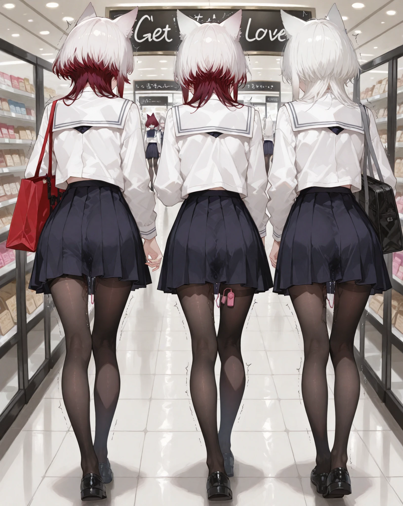 , pink hair, Pleading faces, Turn your back., hand holding butt
